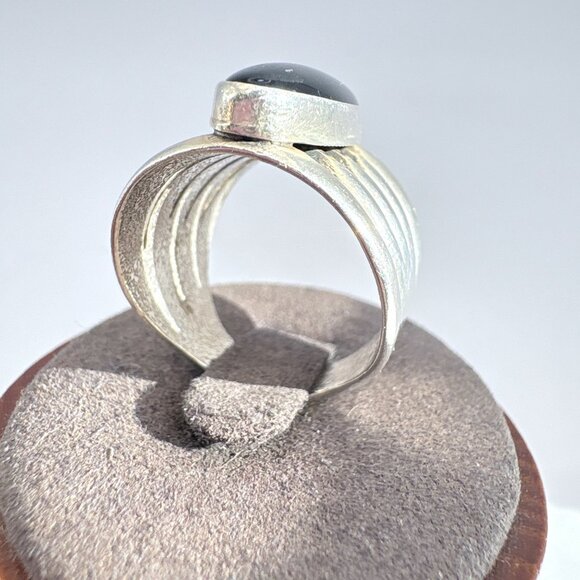 VTG Sterling Silver 925 Black Onyx Multiband Style Statement Ring Size 8.25 - Picture 3 of 8